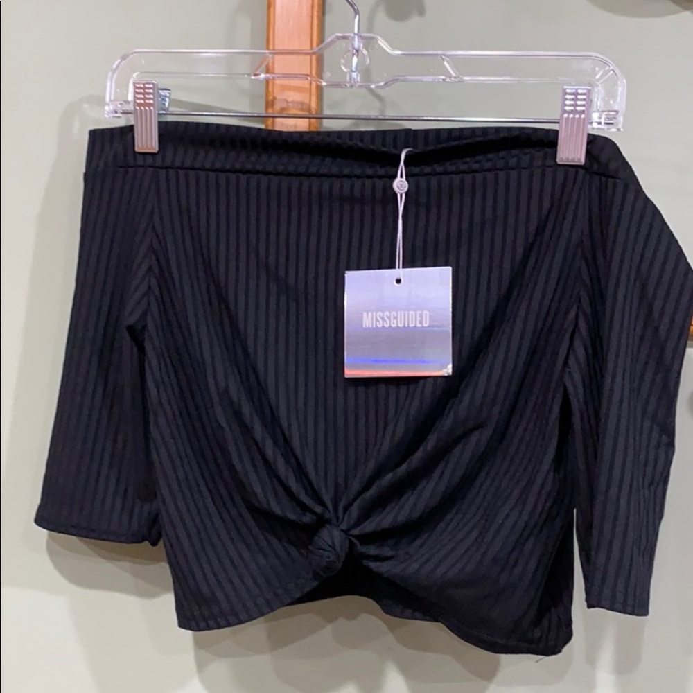 Black front tie crop top with tags